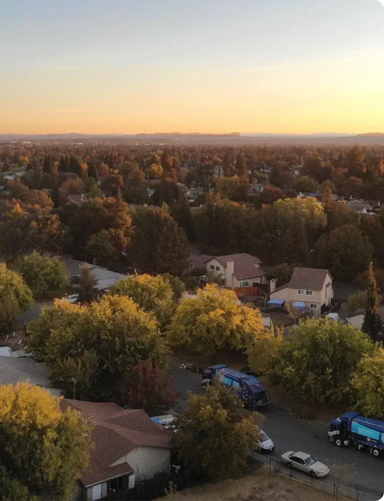 Aerial view of a Sacramento CA residential neighborhood